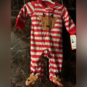 Carter's Red and Gray Striped Reindeer One Piece